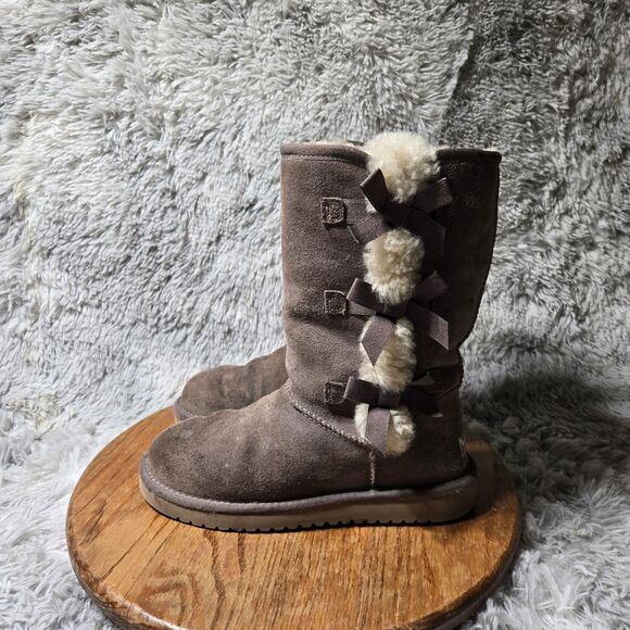 Koolaburra by UGG Womens Size 7 Cutesy Beige Fur Ribbon Victoria Mid Calf Boots - Picture 1 of 11